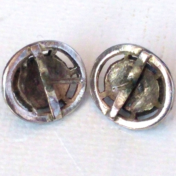 Sterling Silver Aquamarine Marcasite Studs VINTAGE - Picture 6 of 8